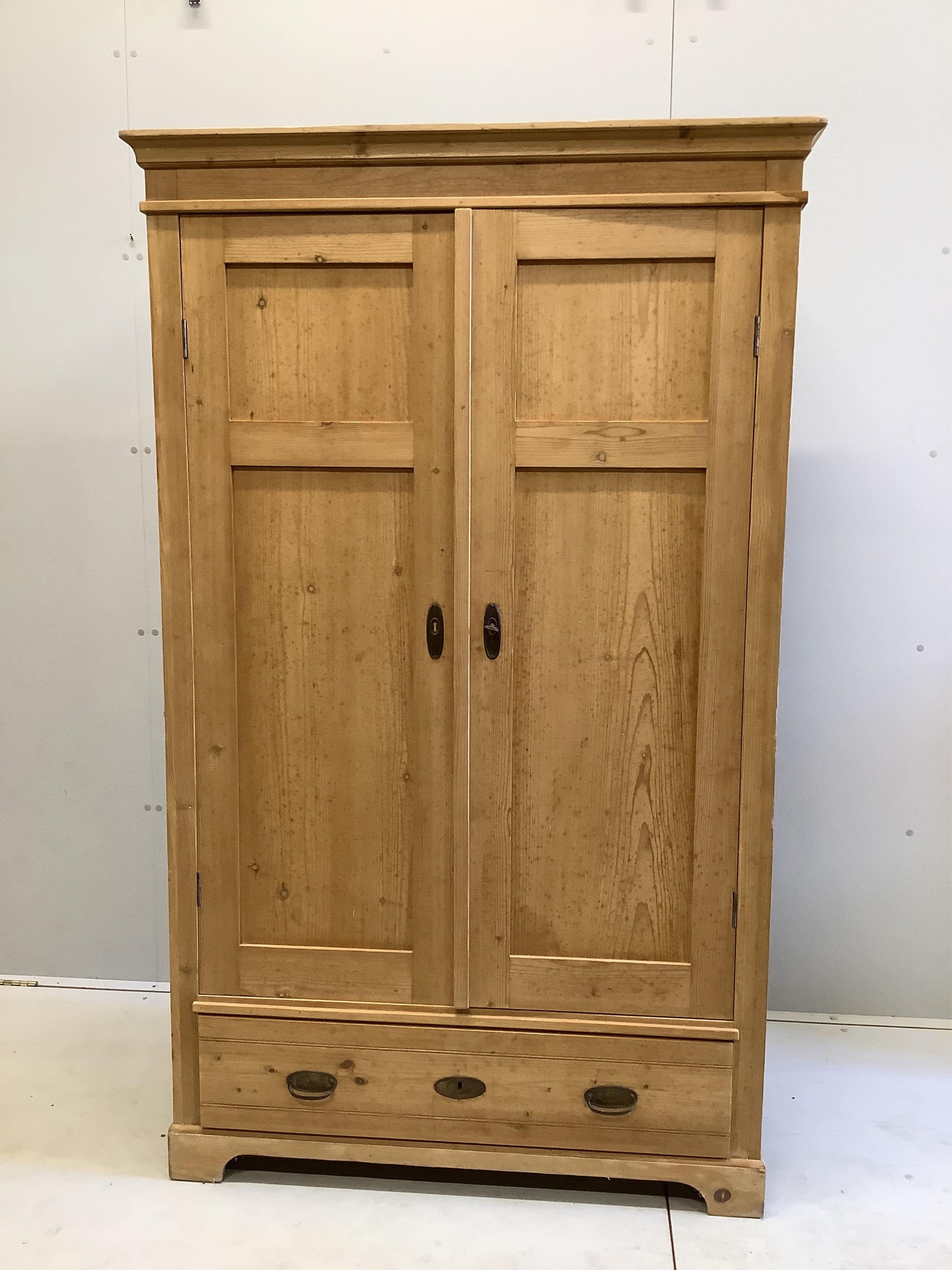 A late 19th century Continental pine wardrobe, width 110cm, depth 58cm, height 181cm. Condition - fair